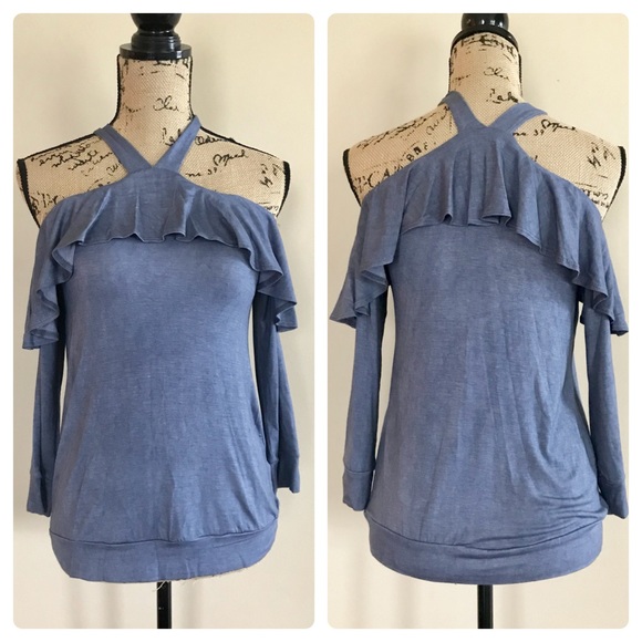 Indigo cold shoulder ruffle top - Picture 4 of 4